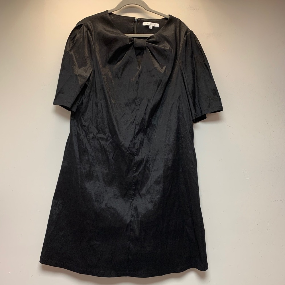 Preston & York Dress Women 18 Black Excellent Bow Neck Short Sleeve Shift 15383